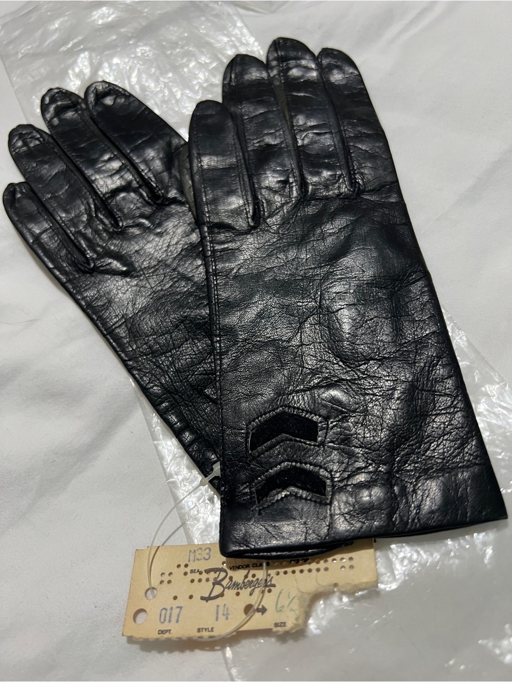 Vintage 60s-70s Bambergers 8” Leather Silk Lined Gloves 6.5 W/ Tags Made Italy